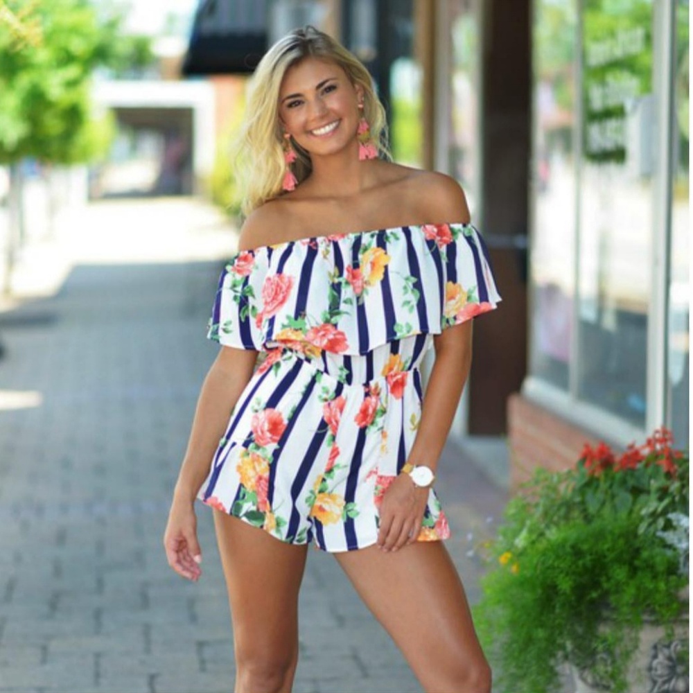 Summer Garden Stripe Floral Romper